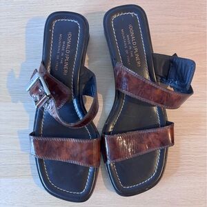 Donald J. Pliner Brown Leather Slide Sandals